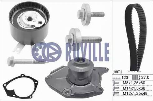 Ruville 55581702 - Водяной насос + комплект зубчатого ремня ГРМ autospares.lv