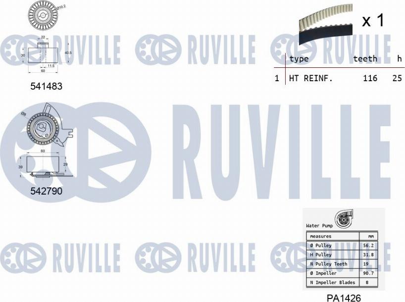 Ruville 5504271 - Водяной насос + комплект зубчатого ремня ГРМ autospares.lv