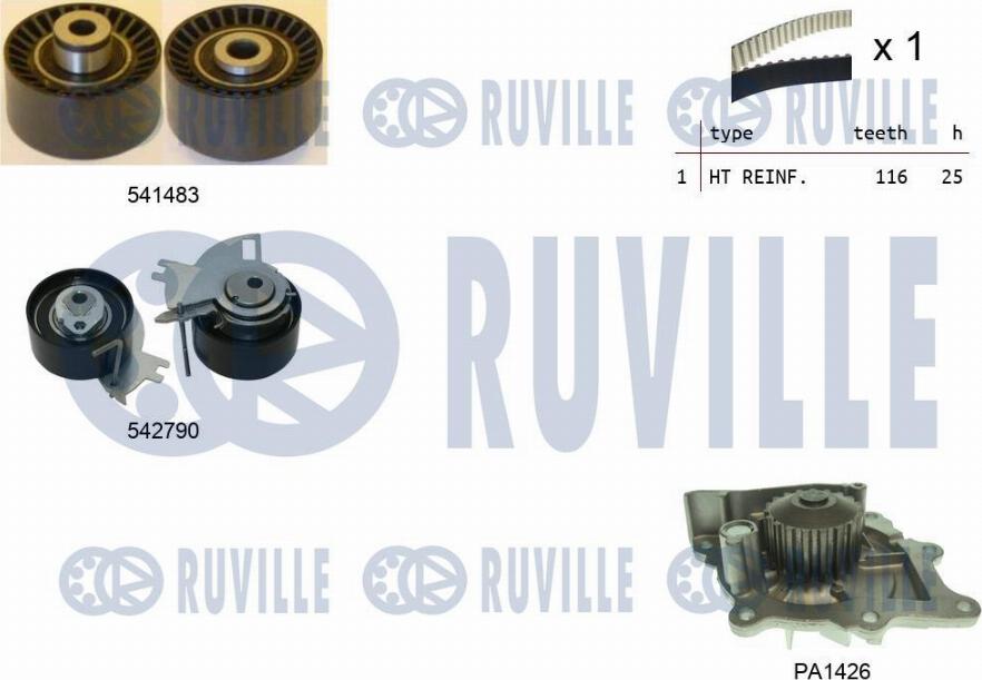 Ruville 5504271 - Водяной насос + комплект зубчатого ремня ГРМ autospares.lv