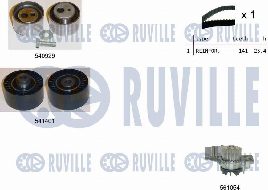 Ruville 5505131 - Водяной насос + комплект зубчатого ремня ГРМ autospares.lv