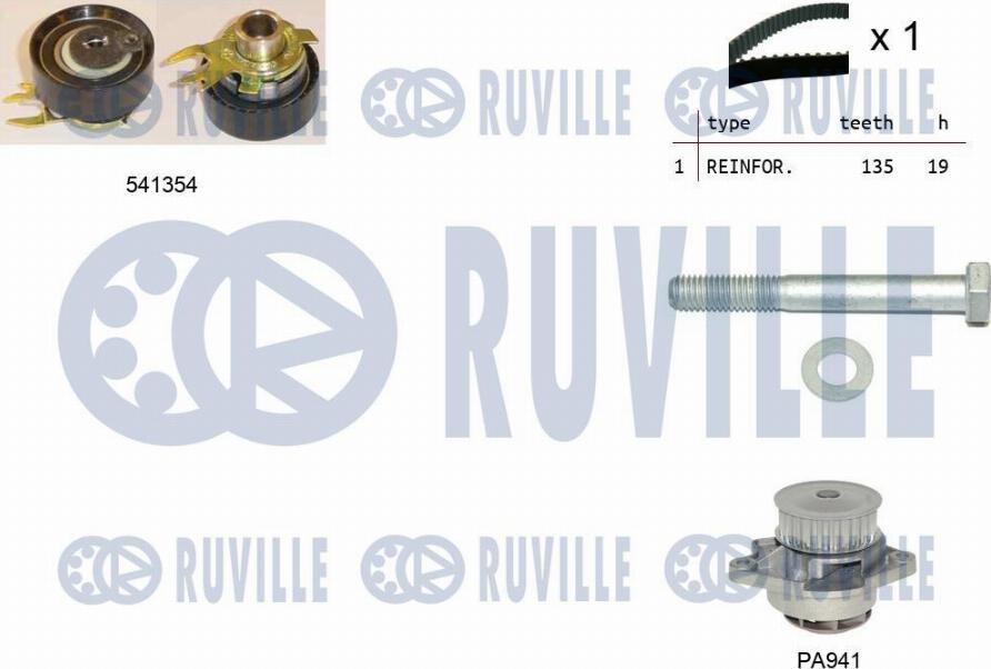 Ruville 5500971 - Водяной насос + комплект зубчатого ремня ГРМ autospares.lv