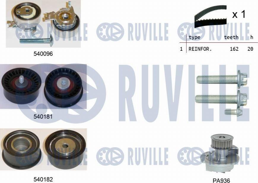 Ruville 5500401 - Водяной насос + комплект зубчатого ремня ГРМ autospares.lv