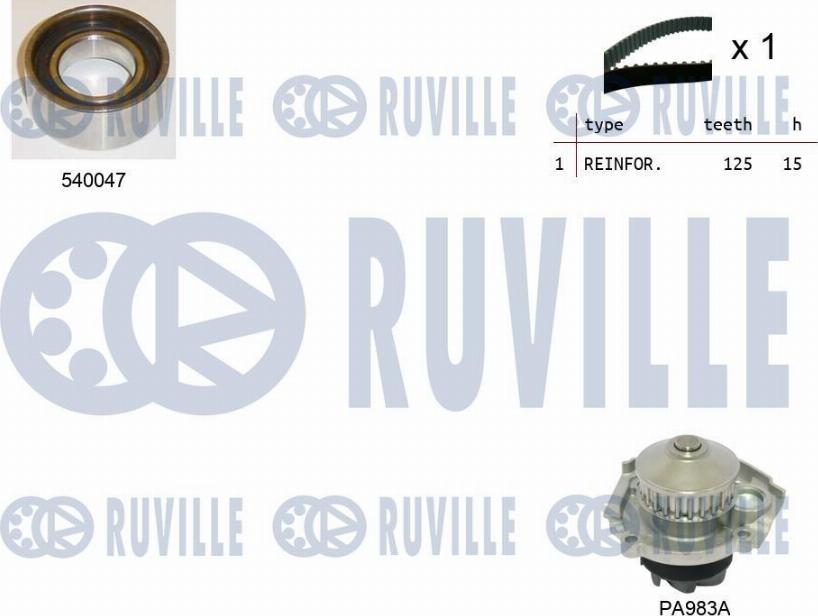 Ruville 5500481 - Водяной насос + комплект зубчатого ремня ГРМ autospares.lv