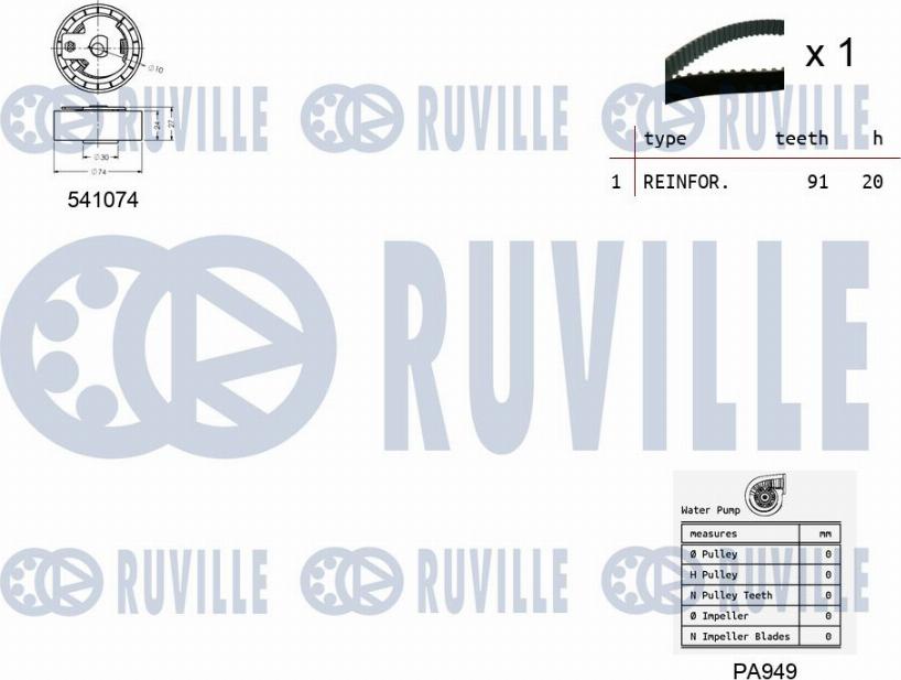 Ruville 5500541 - Водяной насос + комплект зубчатого ремня ГРМ autospares.lv