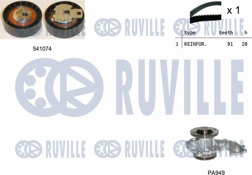 Ruville 5500541 - Водяной насос + комплект зубчатого ремня ГРМ autospares.lv