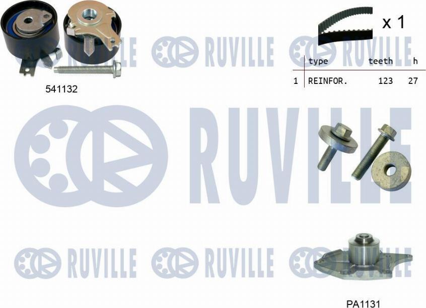 Ruville 5500551 - Водяной насос + комплект зубчатого ремня ГРМ autospares.lv