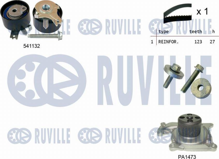 Ruville 5500553 - Водяной насос + комплект зубчатого ремня ГРМ autospares.lv