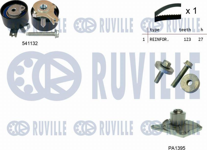 Ruville 5500552 - Водяной насос + комплект зубчатого ремня ГРМ autospares.lv