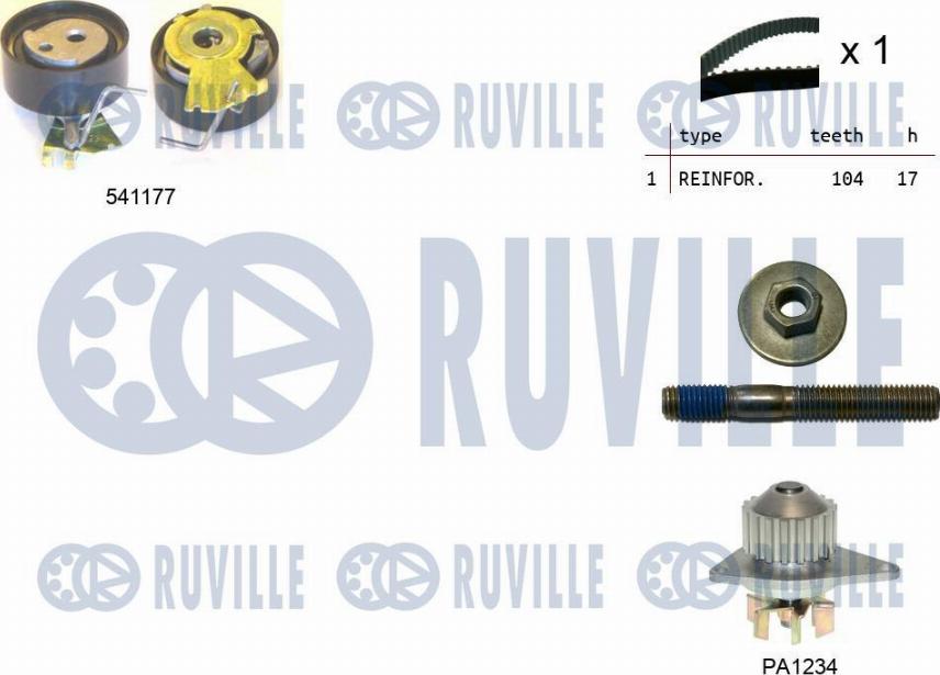 Ruville 5500511 - Водяной насос + комплект зубчатого ремня ГРМ autospares.lv
