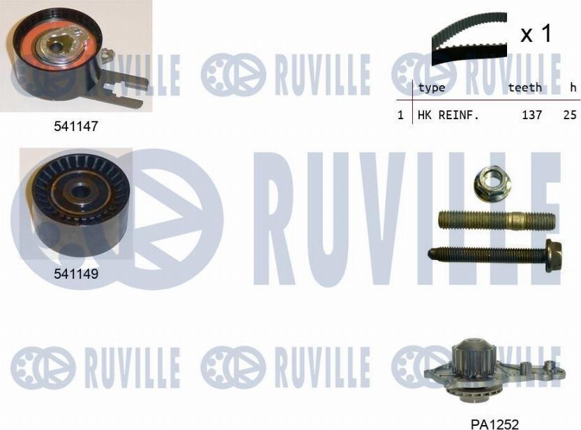 Ruville 5500581 - Водяной насос + комплект зубчатого ремня ГРМ autospares.lv