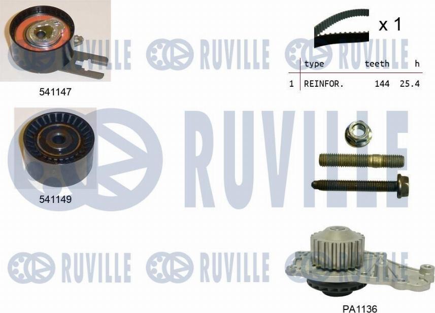 Ruville 5500521 - Водяной насос + комплект зубчатого ремня ГРМ autospares.lv