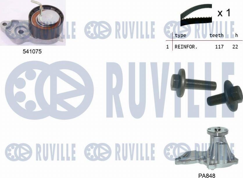 Ruville 5500641 - Водяной насос + комплект зубчатого ремня ГРМ autospares.lv