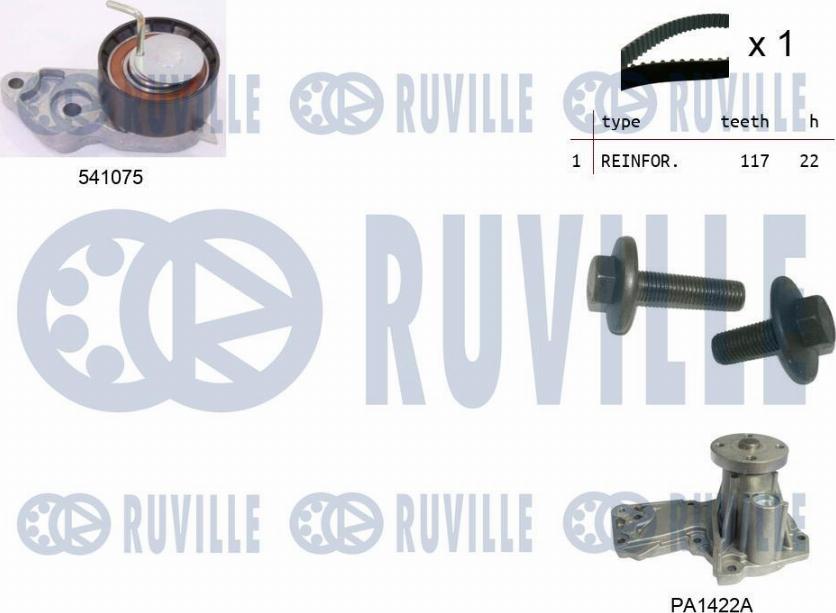 Ruville 5500642 - Водяной насос + комплект зубчатого ремня ГРМ autospares.lv