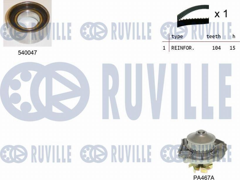 Ruville 5500651 - Водяной насос + комплект зубчатого ремня ГРМ autospares.lv