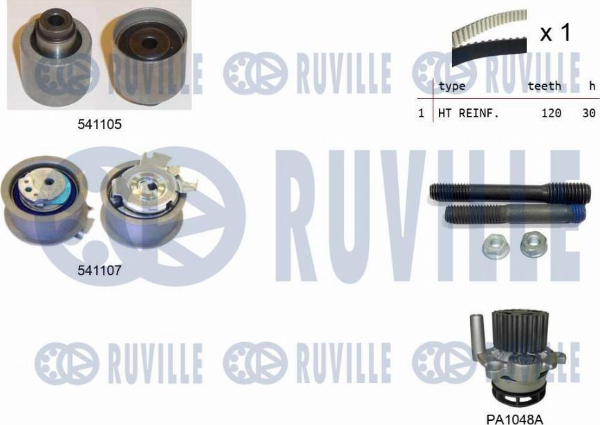 Ruville 5500611 - Водяной насос + комплект зубчатого ремня ГРМ autospares.lv