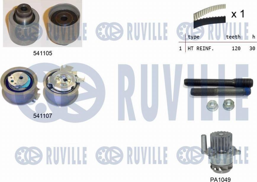 Ruville 5500613 - Водяной насос + комплект зубчатого ремня ГРМ autospares.lv