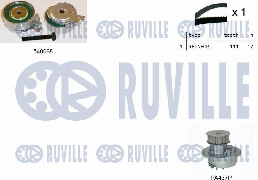 Ruville 5500051 - Водяной насос + комплект зубчатого ремня ГРМ autospares.lv