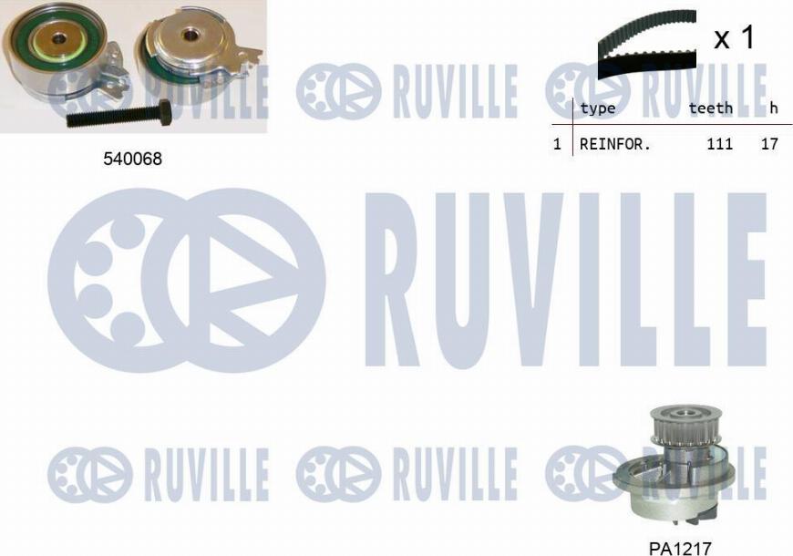 Ruville 5500052 - Водяной насос + комплект зубчатого ремня ГРМ autospares.lv