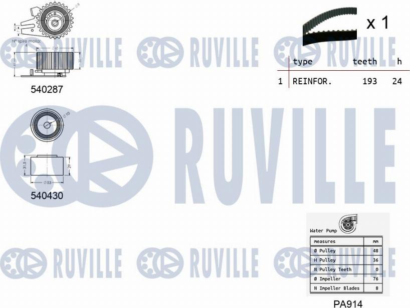 Ruville 5500181 - Водяной насос + комплект зубчатого ремня ГРМ autospares.lv