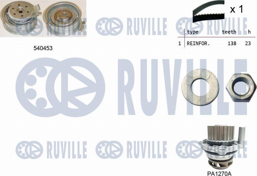 Ruville 5500131 - Водяной насос + комплект зубчатого ремня ГРМ autospares.lv