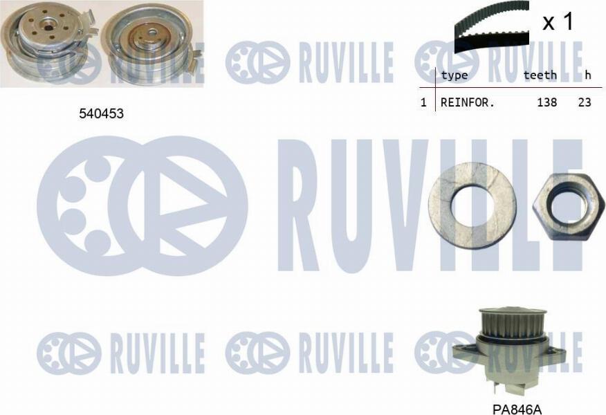 Ruville 5500132 - Водяной насос + комплект зубчатого ремня ГРМ autospares.lv