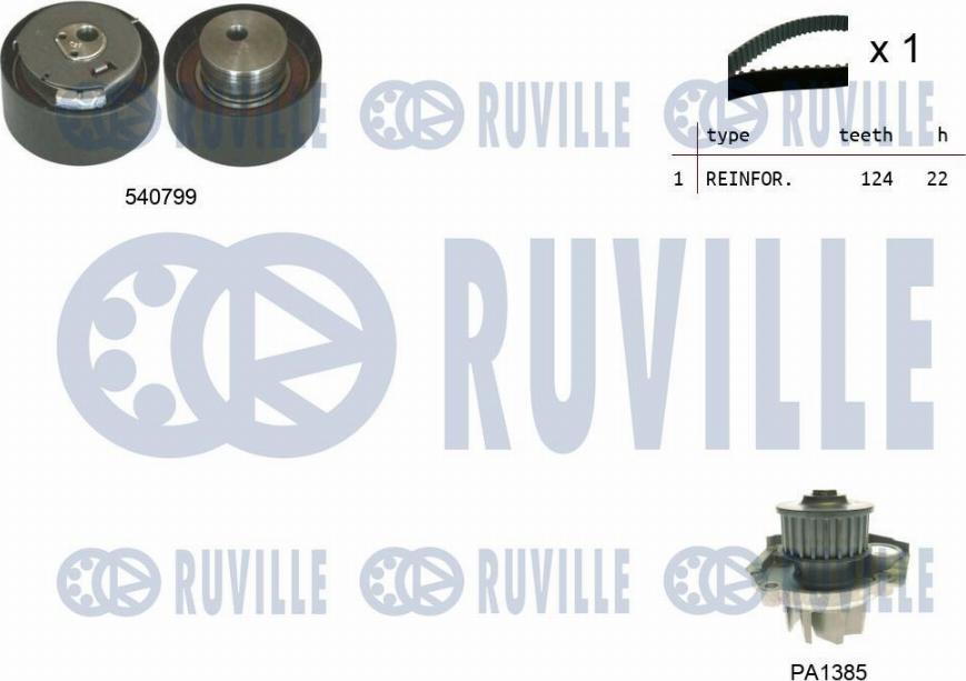 Ruville 5500342 - Водяной насос + комплект зубчатого ремня ГРМ autospares.lv