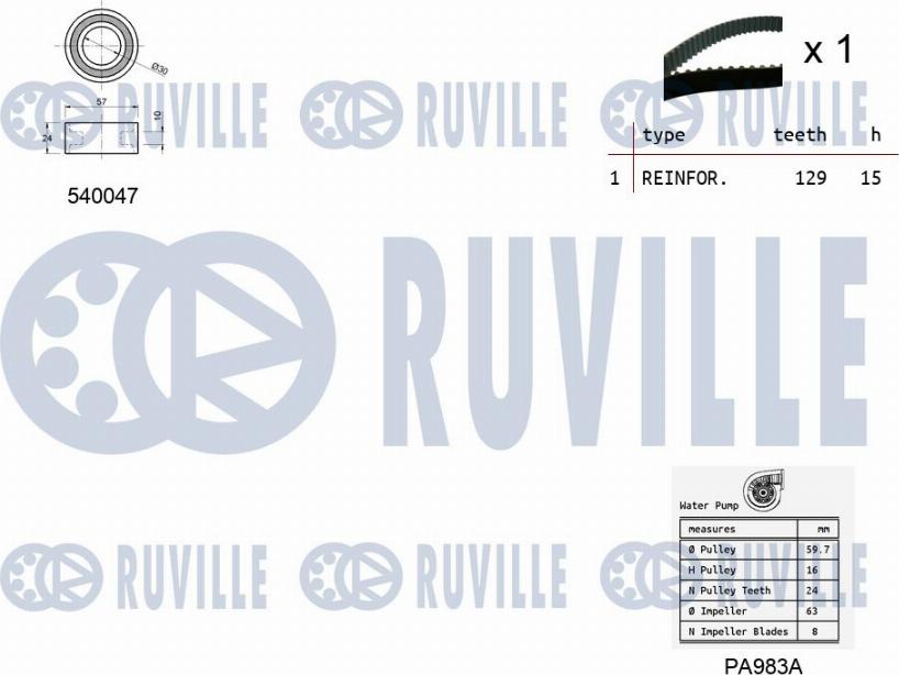 Ruville 5500381 - Водяной насос + комплект зубчатого ремня ГРМ autospares.lv