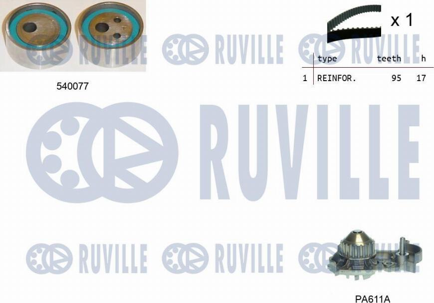 Ruville 5500322 - Водяной насос + комплект зубчатого ремня ГРМ autospares.lv