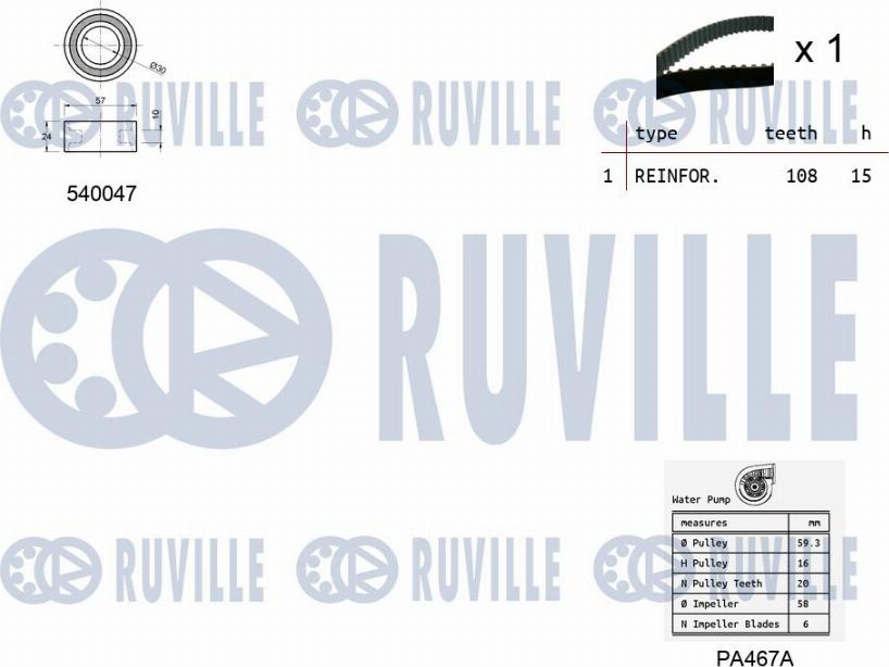 Ruville 5500241 - Водяной насос + комплект зубчатого ремня ГРМ autospares.lv