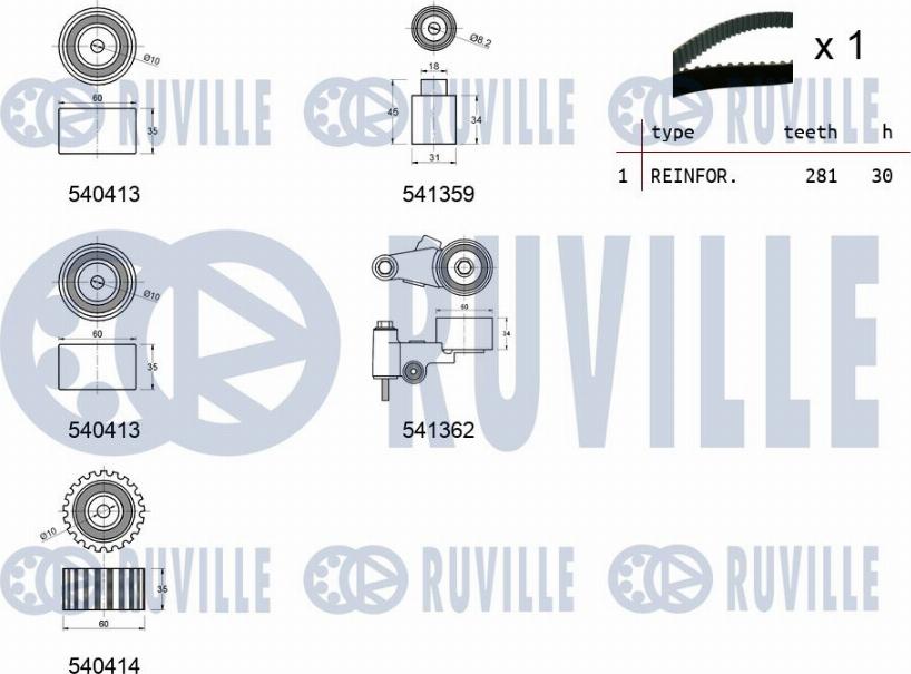 Ruville 550197 - Комплект зубчатого ремня ГРМ autospares.lv