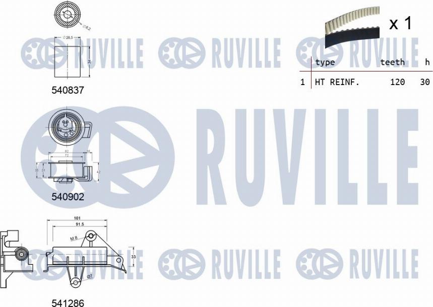 Ruville 550149 - Комплект зубчатого ремня ГРМ autospares.lv