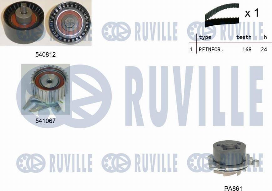 Ruville 5501441 - Водяной насос + комплект зубчатого ремня ГРМ autospares.lv