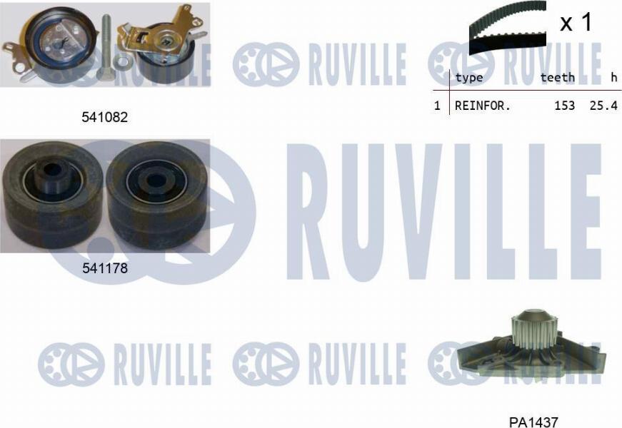 Ruville 5501451 - Водяной насос + комплект зубчатого ремня ГРМ autospares.lv