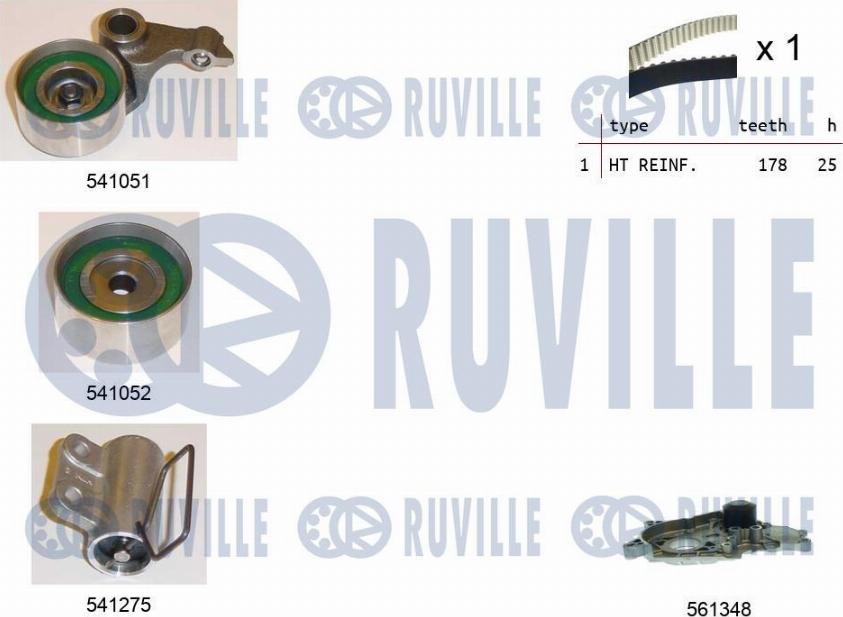 Ruville 5501571 - Водяной насос + комплект зубчатого ремня ГРМ autospares.lv