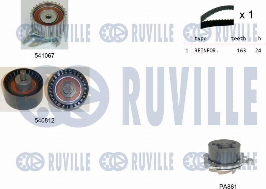 Ruville 5501021 - Водяной насос + комплект зубчатого ремня ГРМ autospares.lv