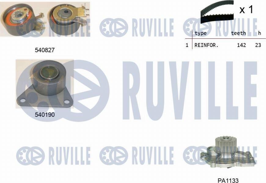 Ruville 5501101 - Водяной насос + комплект зубчатого ремня ГРМ autospares.lv