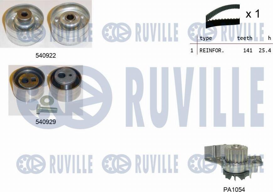 Ruville 5501341 - Водяной насос + комплект зубчатого ремня ГРМ autospares.lv