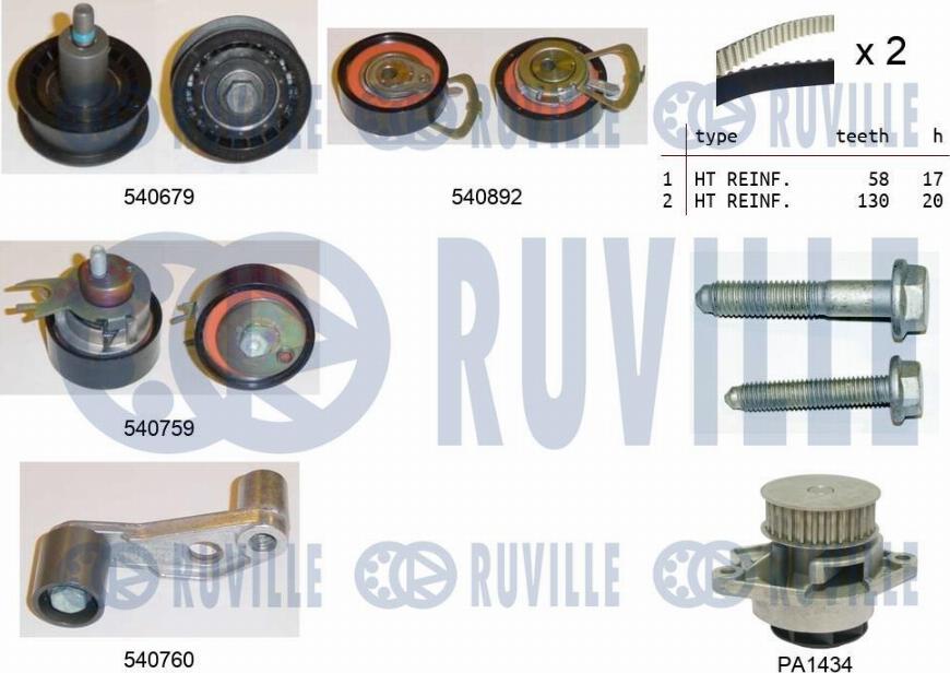 Ruville 5501361 - Водяной насос + комплект зубчатого ремня ГРМ autospares.lv