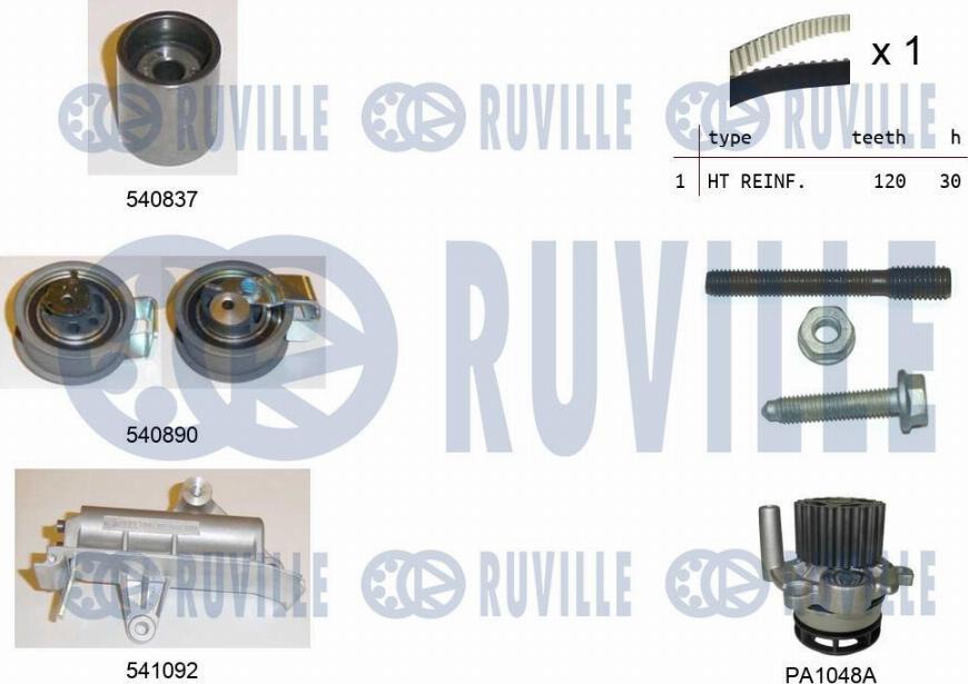 Ruville 5501381 - Водяной насос + комплект зубчатого ремня ГРМ autospares.lv