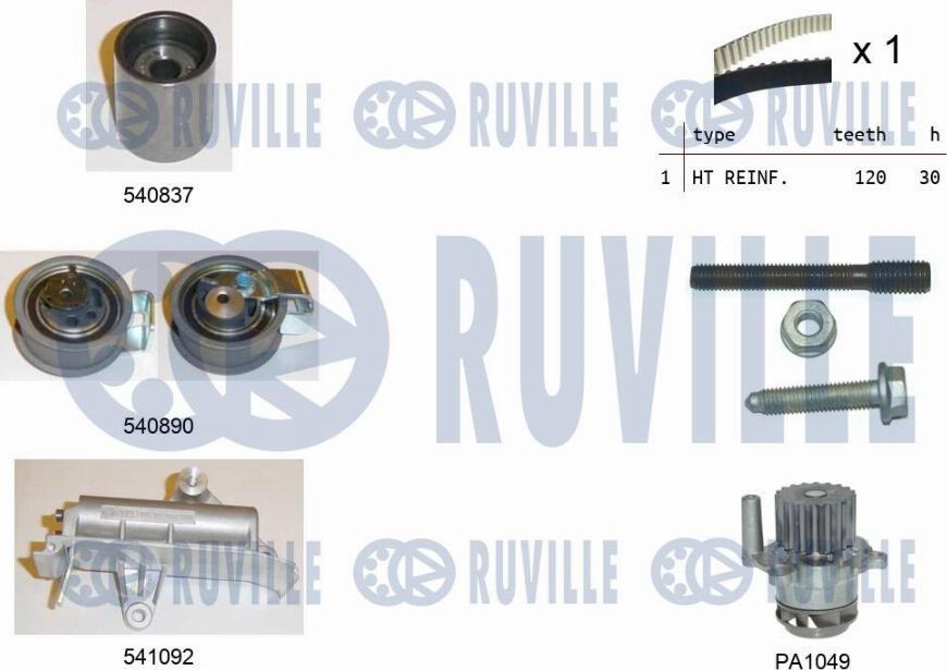 Ruville 5501382 - Водяной насос + комплект зубчатого ремня ГРМ autospares.lv