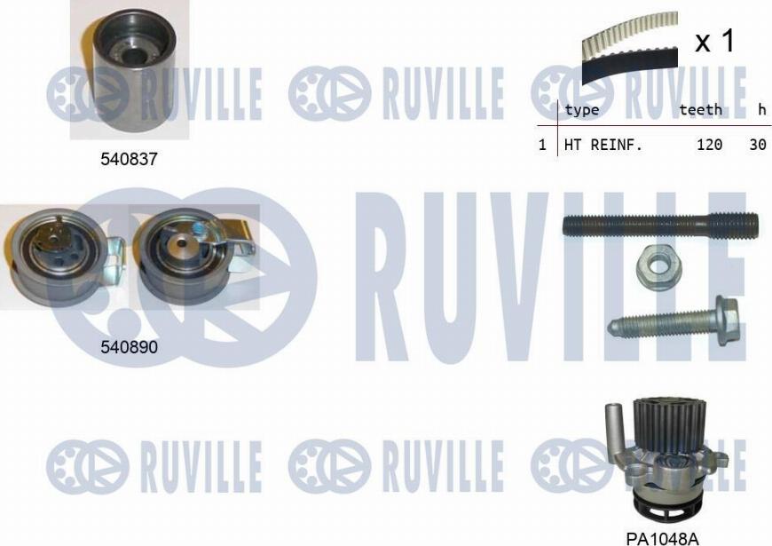 Ruville 5501371 - Водяной насос + комплект зубчатого ремня ГРМ autospares.lv