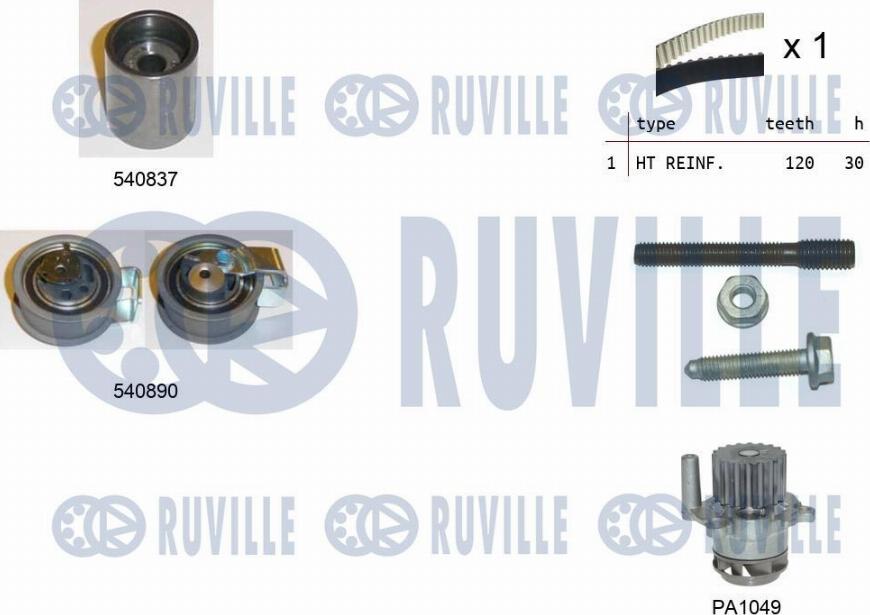 Ruville 5501372 - Водяной насос + комплект зубчатого ремня ГРМ autospares.lv
