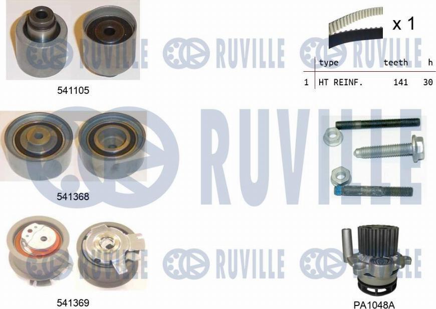 Ruville 5501261 - Водяной насос + комплект зубчатого ремня ГРМ autospares.lv