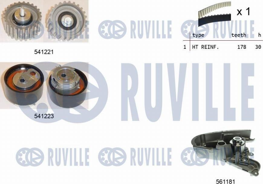 Ruville 5501221 - Водяной насос + комплект зубчатого ремня ГРМ autospares.lv