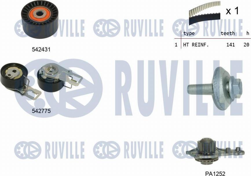 Ruville 5503951 - Водяной насос + комплект зубчатого ремня ГРМ autospares.lv