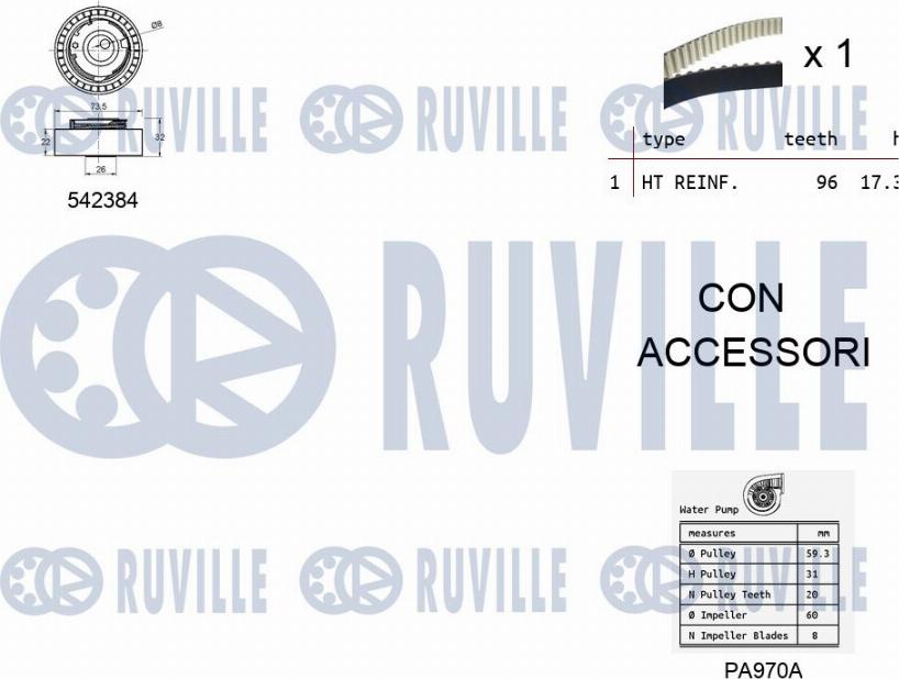 Ruville 5503401 - Водяной насос + комплект зубчатого ремня ГРМ autospares.lv