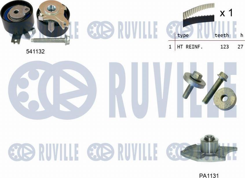 Ruville 5503551 - Водяной насос + комплект зубчатого ремня ГРМ autospares.lv