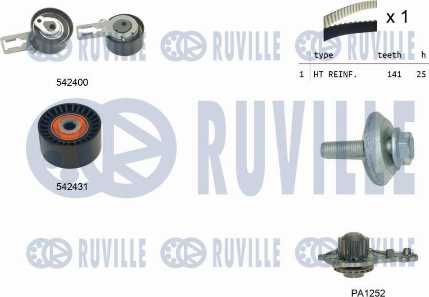 Ruville 5503581 - Водяной насос + комплект зубчатого ремня ГРМ autospares.lv