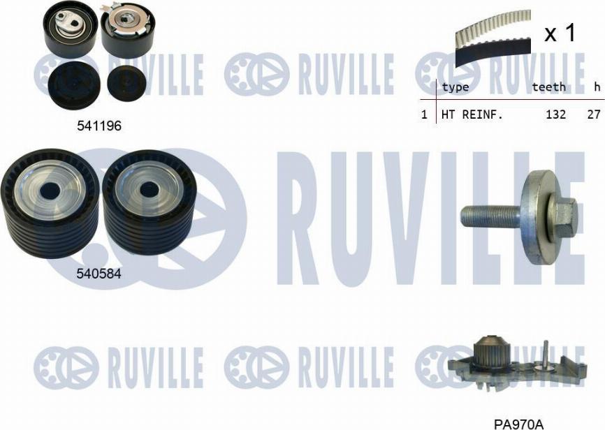 Ruville 5503571 - Водяной насос + комплект зубчатого ремня ГРМ autospares.lv
