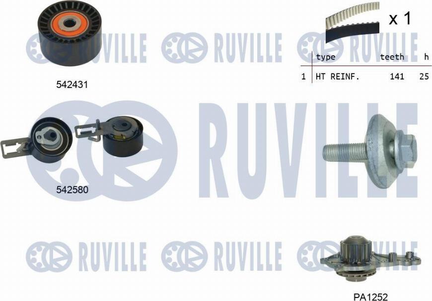 Ruville 5503691 - Водяной насос + комплект зубчатого ремня ГРМ autospares.lv